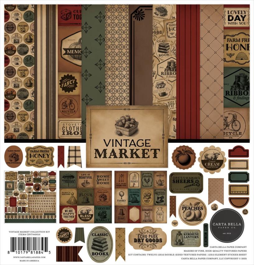 Carta Bella - Designpapier "Vintage Market" Collection Kit 12x12 Inch - 12 Bogen  