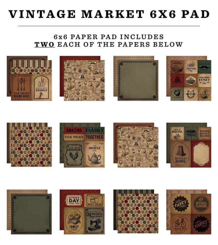 Carta Bella - Designpapier "Vintage Market" Paper Pad 6x6 Inch - 24 Bogen