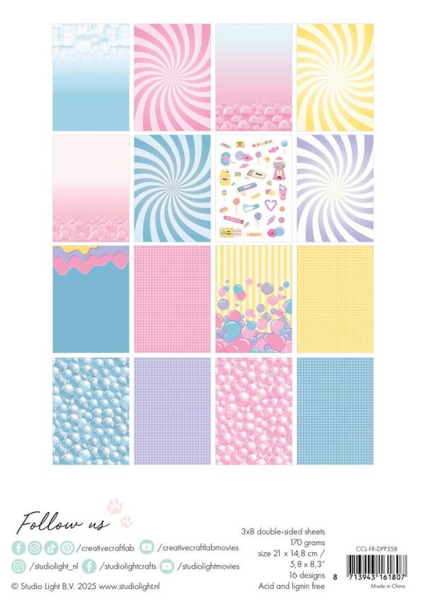 Creative Craft Lab - Studio Light - Friendz Designpapier "Bubblicious " Paper Pack 21x14,8 cm - 24 Bogen
