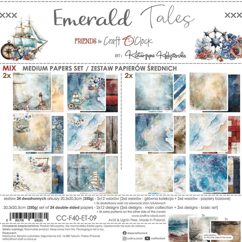 Craft OClock - Designpapier "Emerald Tales" Medium Paper Pack 8x8 Inch - 24 Bogen