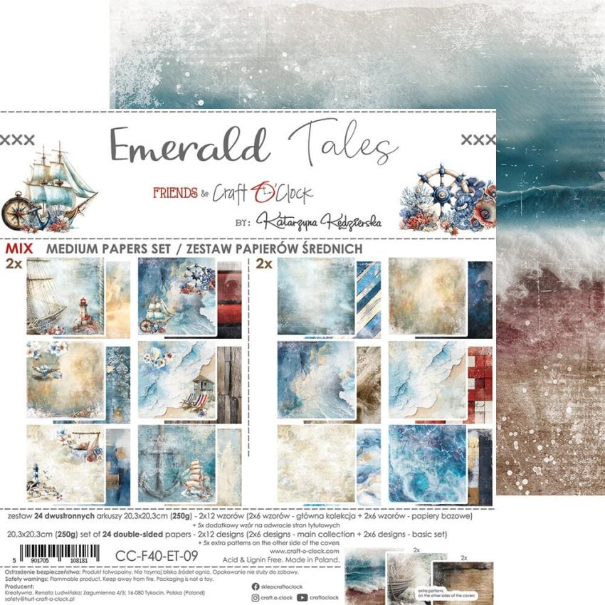 Craft OClock - Designpapier "Emerald Tales" Medium Paper Pack 8x8 Inch - 24 Bogen