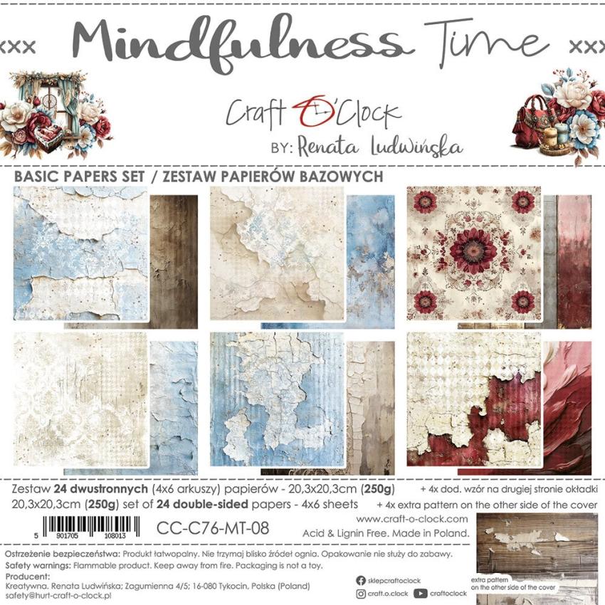 Craft OClock - Designpapier "Mindfulness Time" Basic Paper Pack 8x8 Inch - 24 Bogen