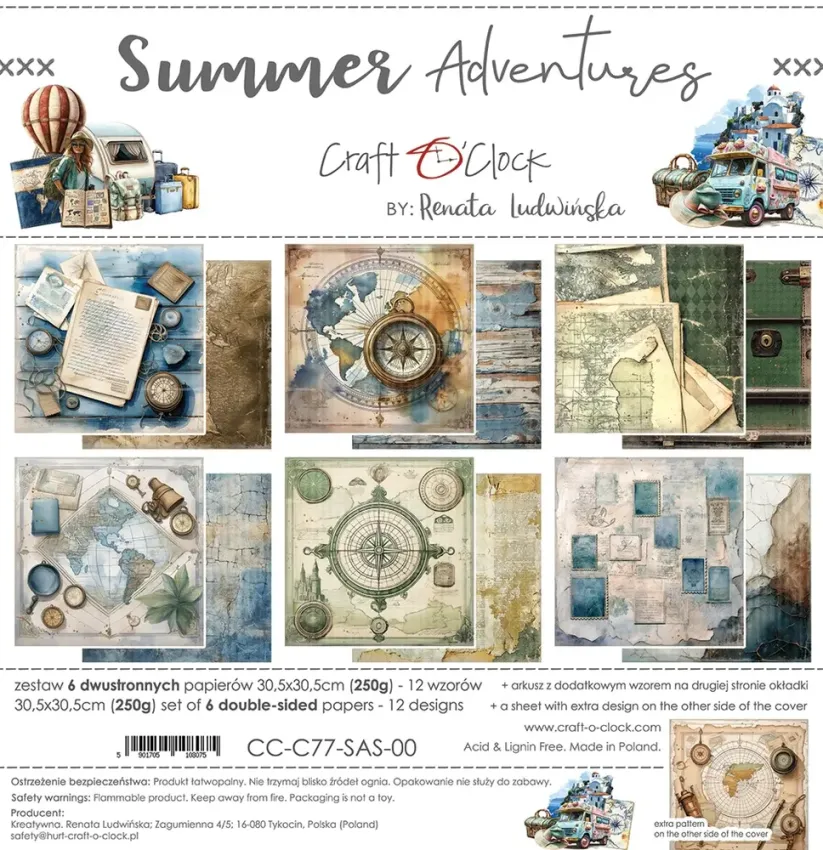 Craft OClock - Designpapier "Summer Adventures" Paper Pack 12x12 Inch - 6 Bogen