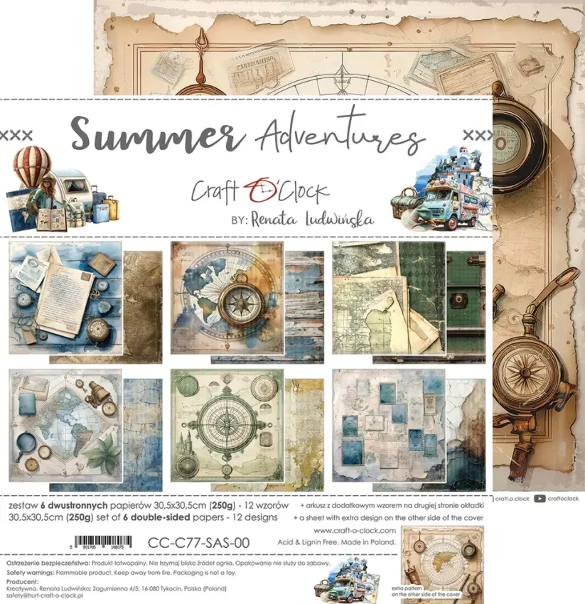 Craft OClock - Designpapier "Summer Adventures" Paper Pack 12x12 Inch - 6 Bogen