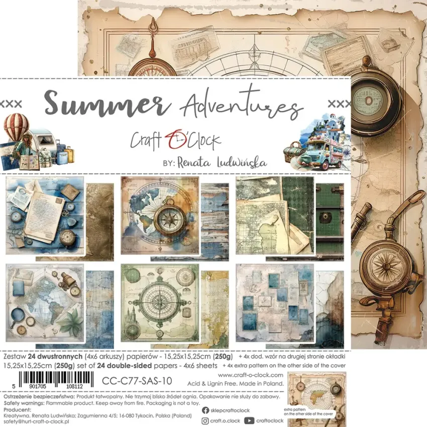 Craft OClock - Designpapier "Summer Adventures" Paper Pack 6x6 Inch - 24 Bogen