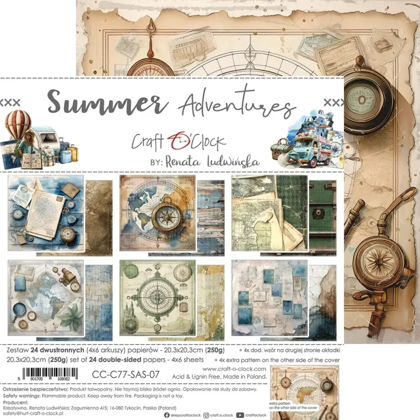 Craft OClock - Designpapier "Summer Adventures" Paper Pack 8x8 Inch - 24 Bogen
