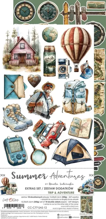 Craft OClock - Ausschneidebogen "Summer Adventures" Extra Set Mix - 18 Bogen