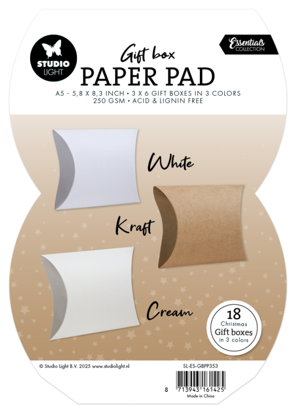 Studio Light - Papierblock für Geschenkboxen A5 "Pillowbox" Gift Box Paper Pad - 18 Bogen