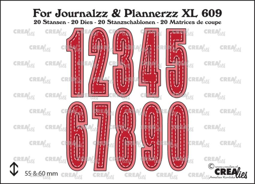Crealies - Stanzschablone "No. 609 Numbers XL w/ Shadow" For Journalzz & Plannerzz XL Dies