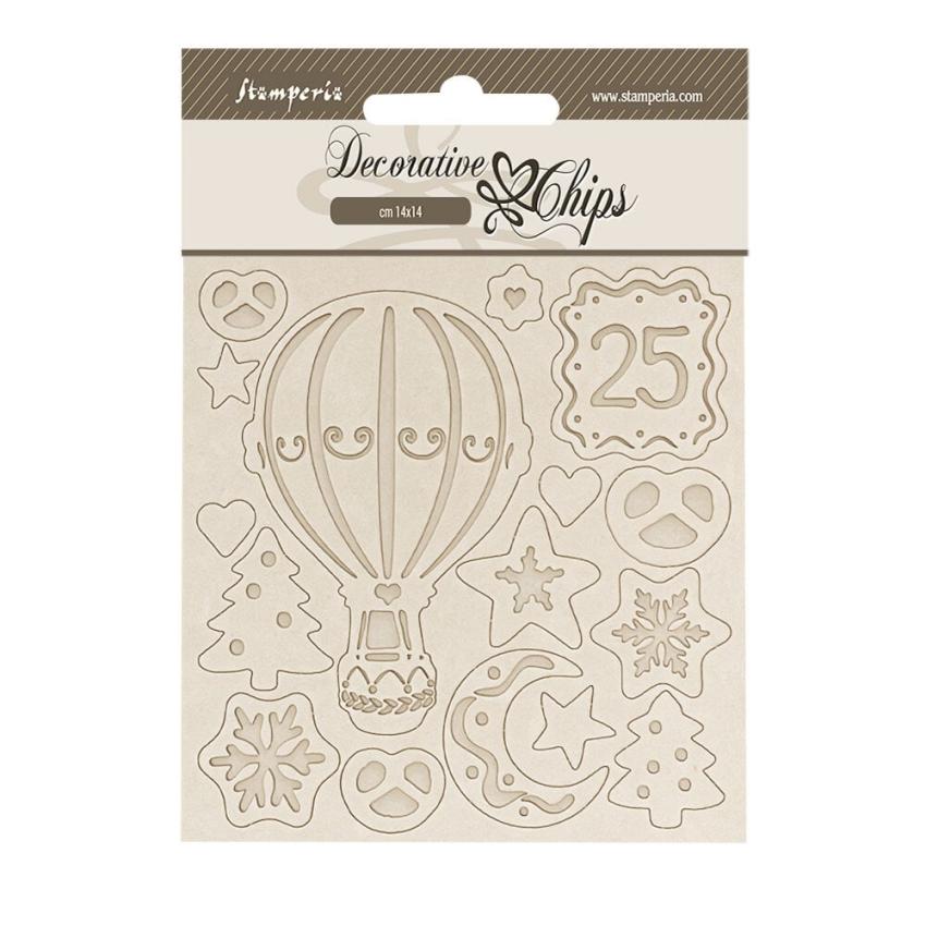 Stamperia - Holzteile 14x14 cm "Air Balloons" Decorative Chips