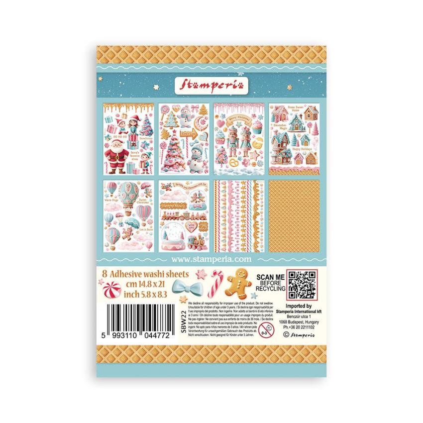 Stamperia - Washi Papier "Candy Christmas" Washi Pad 14,8x21cm - 8 Bogen