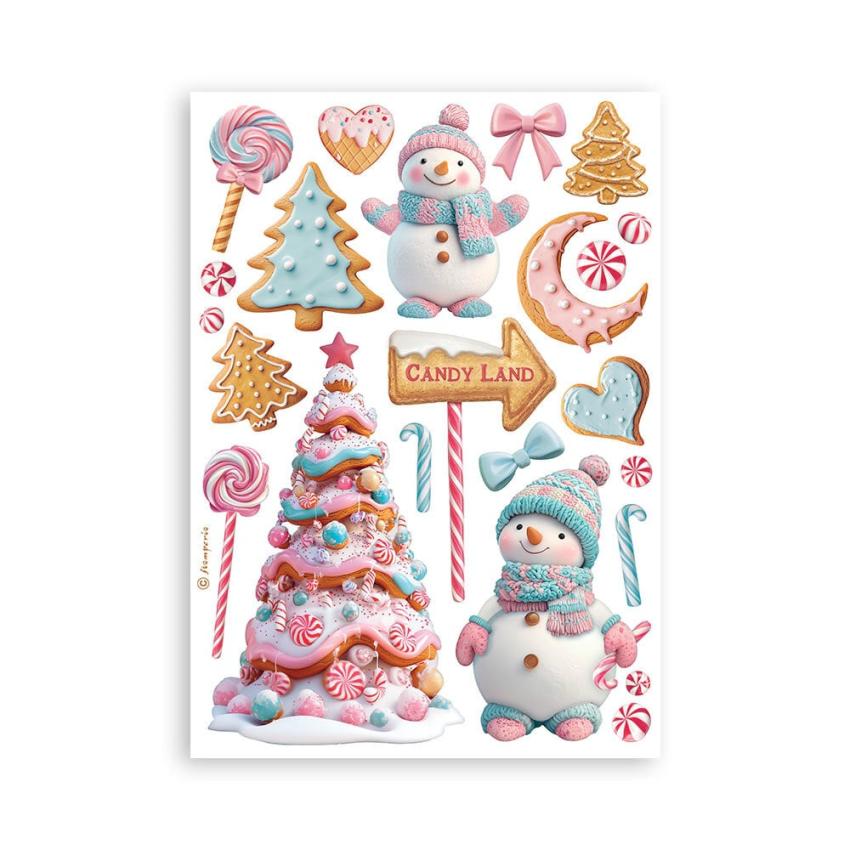 Stamperia - Washi Papier "Candy Christmas" Washi Pad 14,8x21cm - 8 Bogen