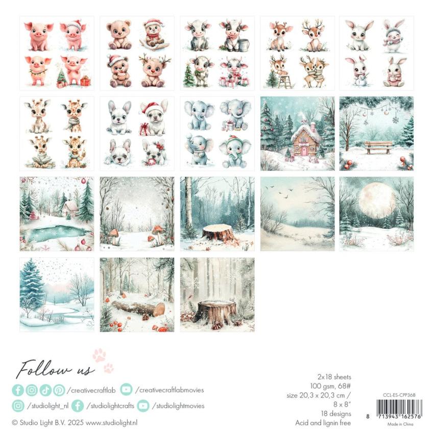 Creative Craft Lab - Studio Light - Designpapier "Holly Jolly" Collage Paper Pad 20,3x20,3 cm - 36 Bogen