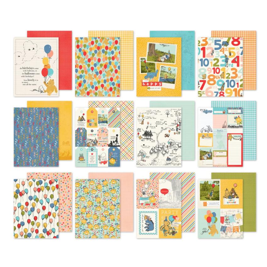 Simple Stories - Designpapier "Say Cheese Classic Pooh Birthday" Paper Pack 6x8 Inch - 24 Bogen