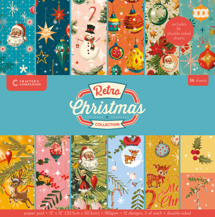 Crafters Companion - Designpapier "Retro Christmas" Paper Pack 12x12 Inch - 36 Bogen
