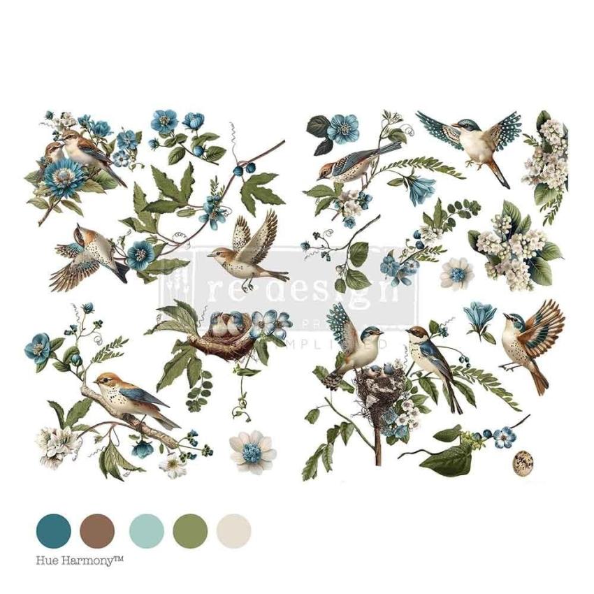Re-Design with Prima - Transfer Aufkleber 24x35 Inch "Aviary Elegance" Decor Transfer 4 Bogen 