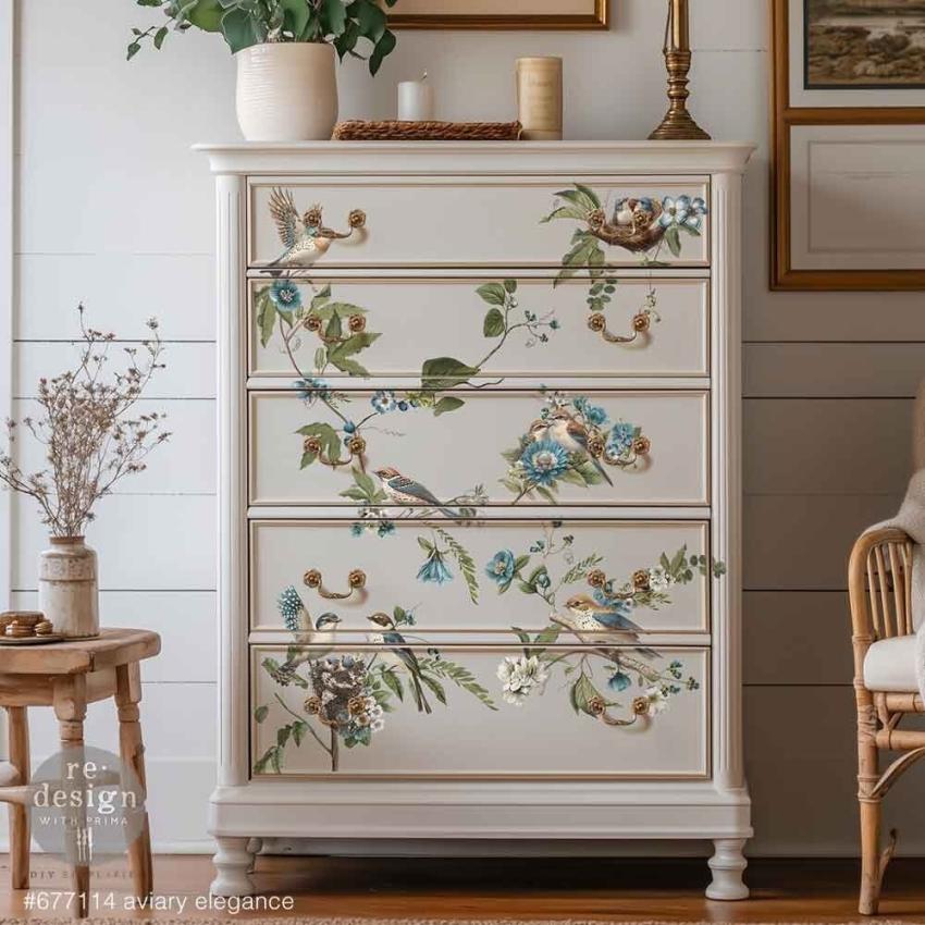 Re-Design with Prima - Transfer Aufkleber 24x35 Inch "Aviary Elegance" Decor Transfer 4 Bogen 