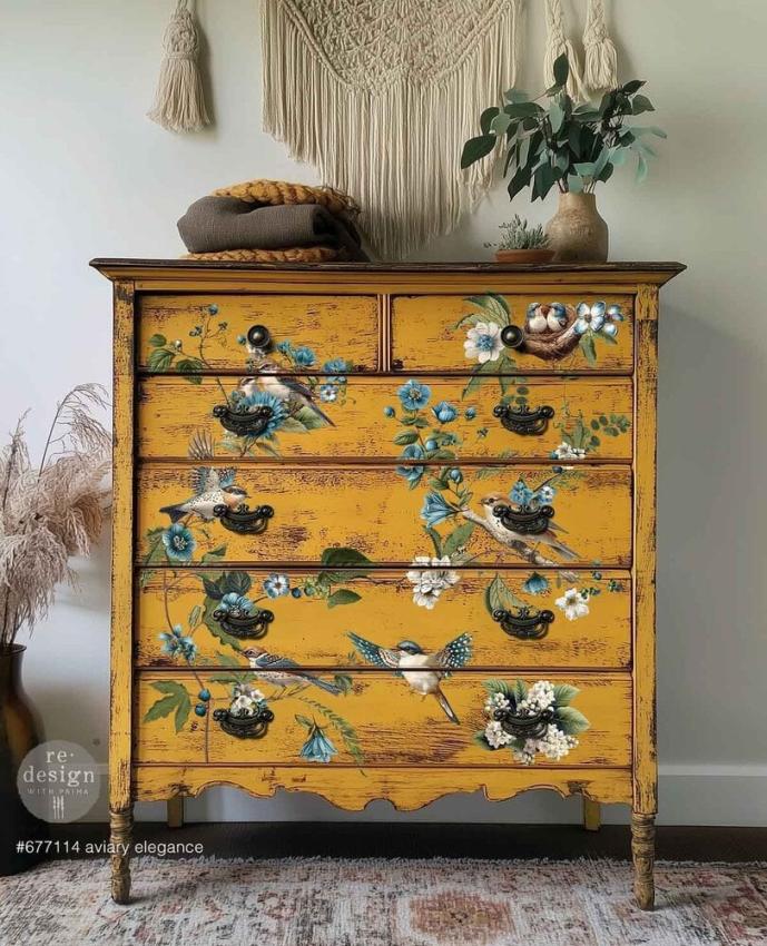 Re-Design with Prima - Transfer Aufkleber 24x35 Inch "Aviary Elegance" Decor Transfer 4 Bogen 