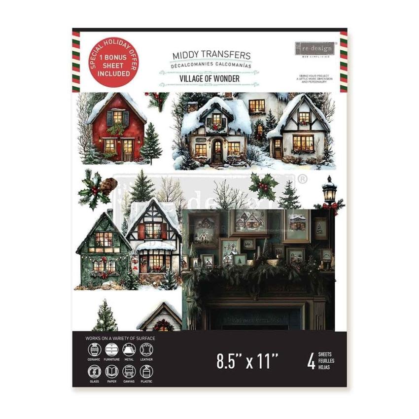 Re-Design with Prima - Transfer Aufkleber 8,5x11 Inch "Village Of Wonder" Decor Transfer 4 Bogen 