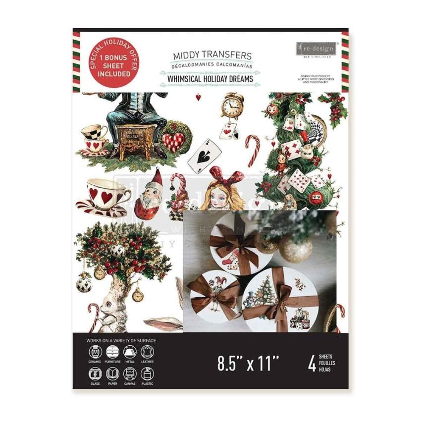 Re-Design with Prima - Transfer Aufkleber 8,5x11 Inch "Whimsical Holiday Dreams" Decor Transfer 4 Bogen 
