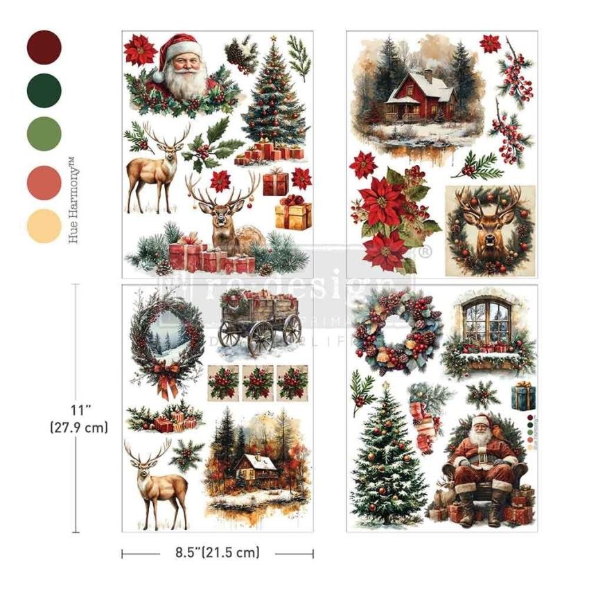 Re-Design with Prima - Transfer Aufkleber 8,5x11 Inch "Yuletide Nostalgia" Decor Transfer 4 Bogen 