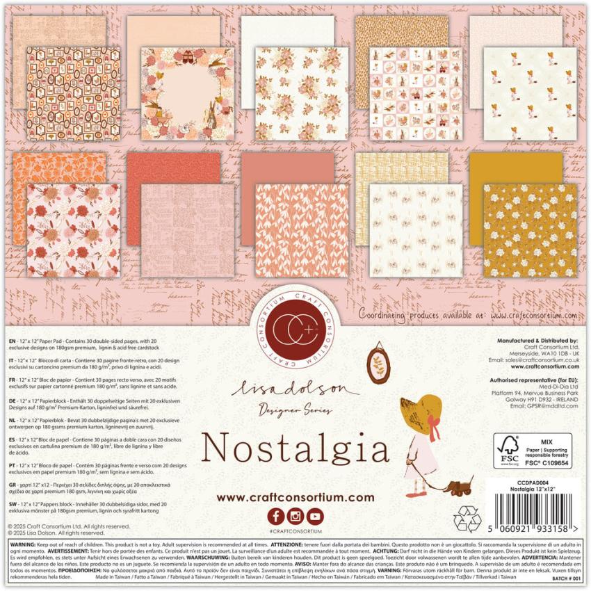 Craft Consortium - Designpapier "Nostalgia" Paper Pad 12x12 Inch - 30 Bogen