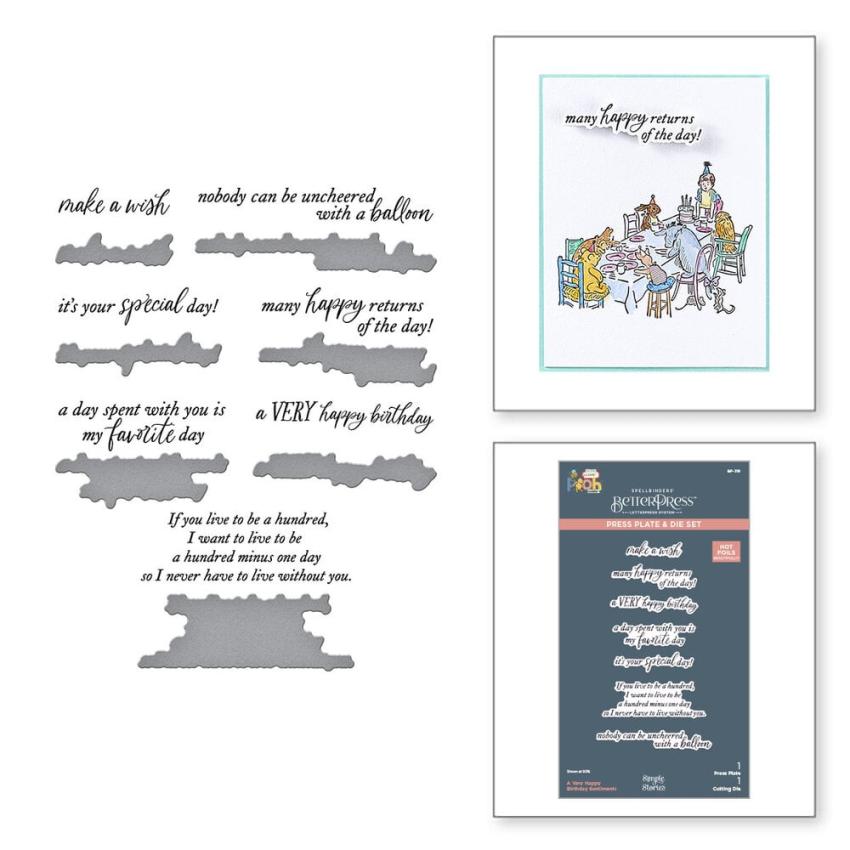 Spellbinders - Buchdrucktechnik "Say Cheese Classic Pooh Birthday Bundle" BetterPress Plate & Dies