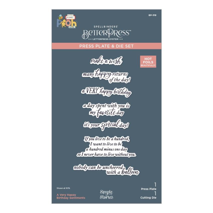 Spellbinders - Buchdrucktechnik "Say Cheese Classic Pooh Birthday Bundle" BetterPress Plate & Dies