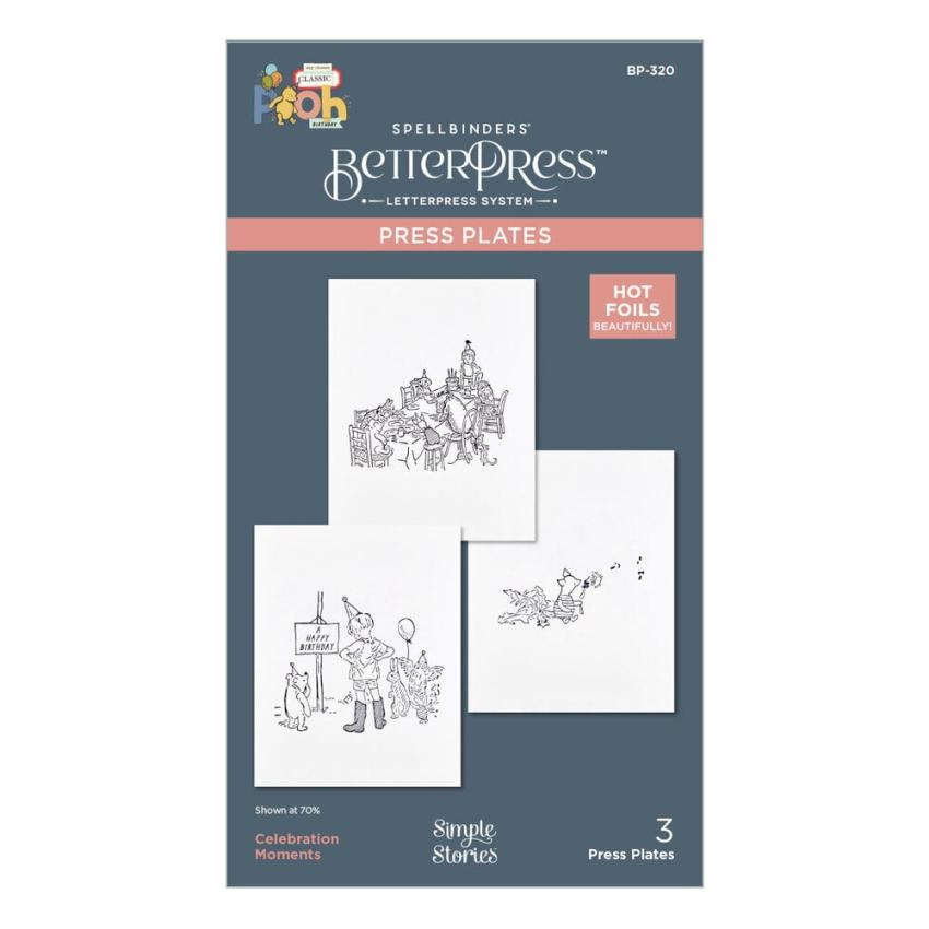 Spellbinders - Buchdrucktechnik "Say Cheese Classic Pooh Birthday Bundle" BetterPress Plate & Dies