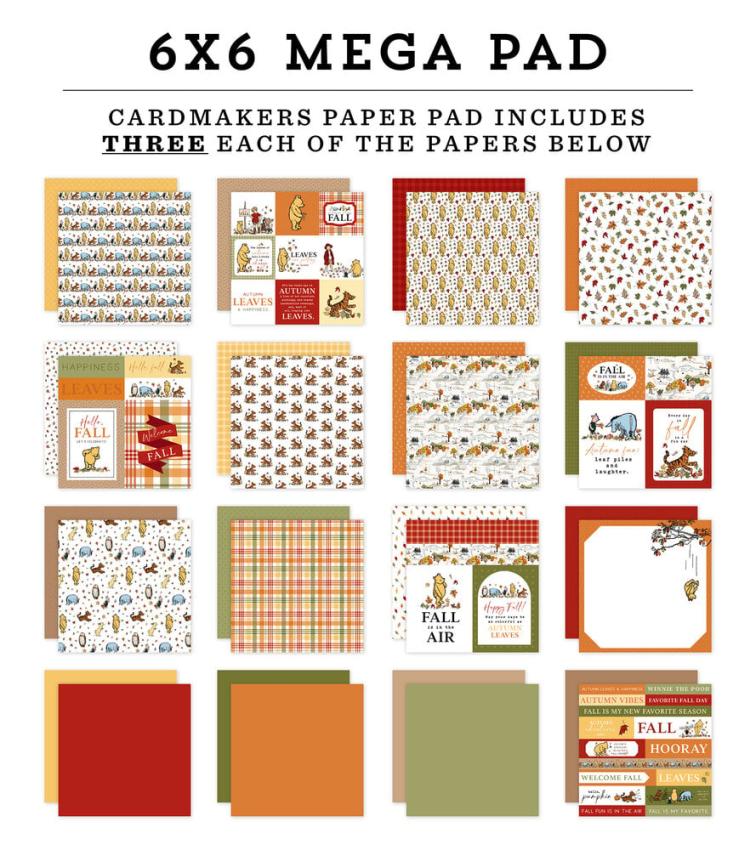 Echo Park - Designpapier "Winnie The Pooh Autumn" Cardmakers Mega Pad 6x6 Inch - 48 Bogen