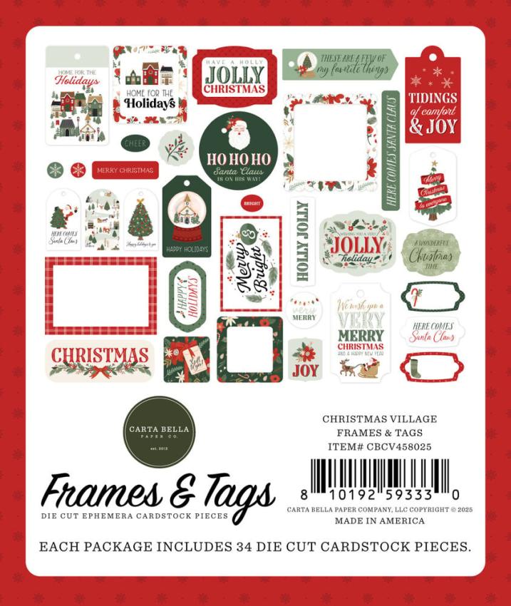 Carta Bella - Stanzteile & Anhänger "Christmas Village" Ephemera Frames & Tags