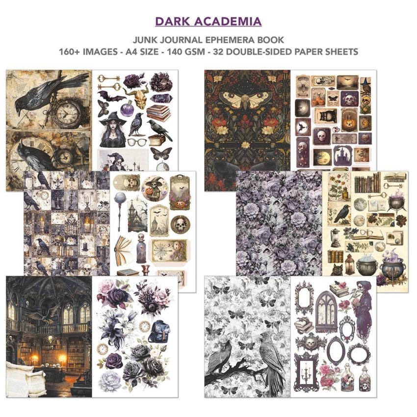 Ciao Bella - Designpapier & Stanzteile "Dark Academia" Junk Journal Ephemera Book A4 - 32 Bogen