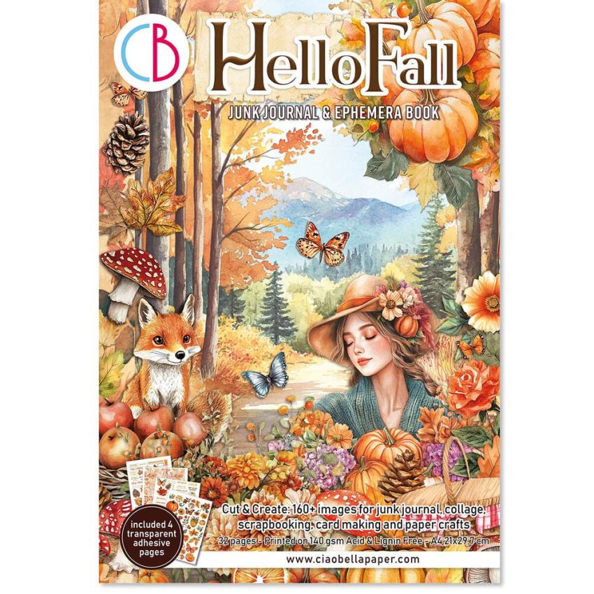 Ciao Bella - Designpapier & Stanzteile "Hello Fall" Junk Journal Ephemera Book A4 - 32 Bogen