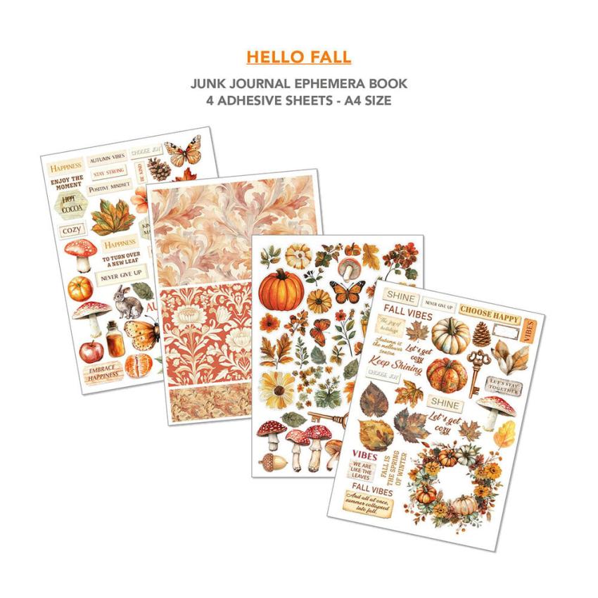 Ciao Bella - Designpapier & Stanzteile "Hello Fall" Junk Journal Ephemera Book A4 - 32 Bogen