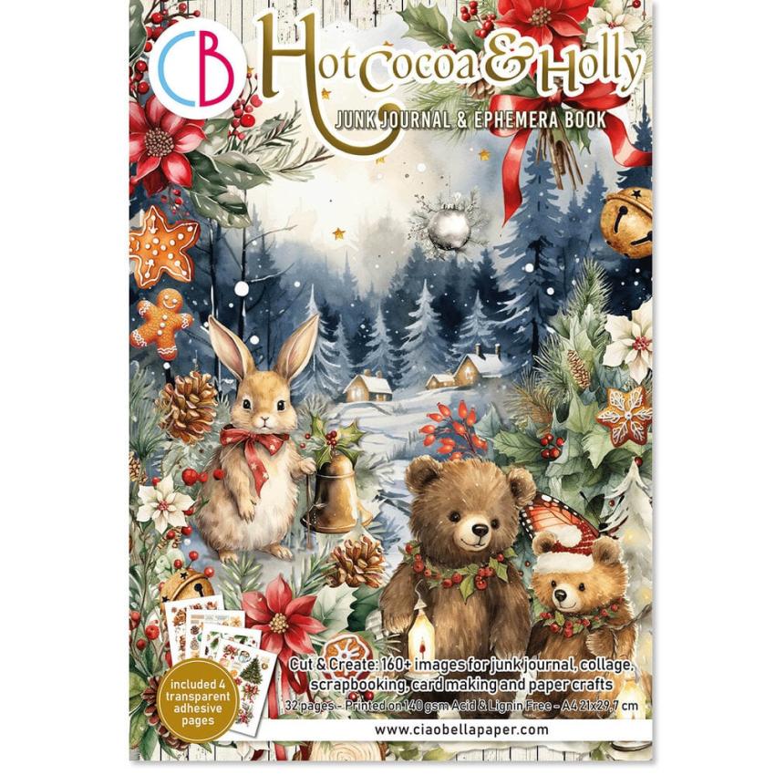 Ciao Bella - Designpapier & Stanzteile "Hot Cocoa & Holly" Junk Journal Ephemera Book A4 - 32 Bogen