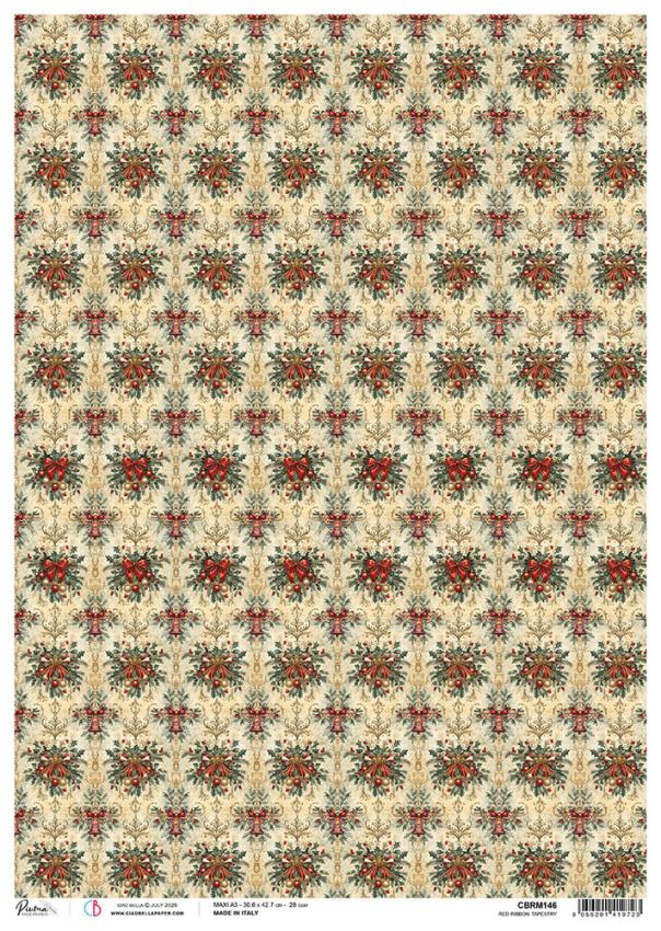 Ciao Bella - Decopatch Papier "Red Ribbon Tapestry" Rice Paper A3 - 3 Bogen