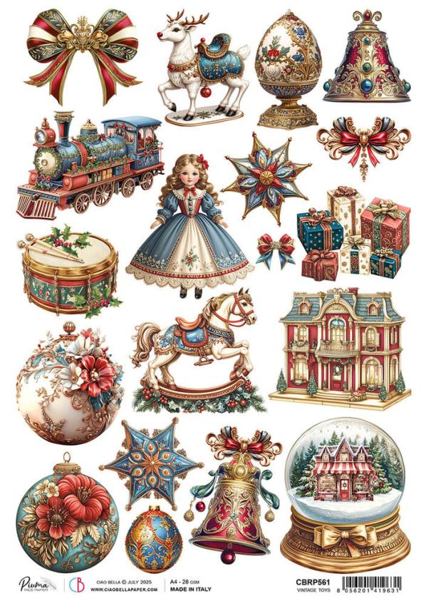 Ciao Bella - Decopatch Papier "Vintage Toys" Rice Paper A4 - 5 Bogen