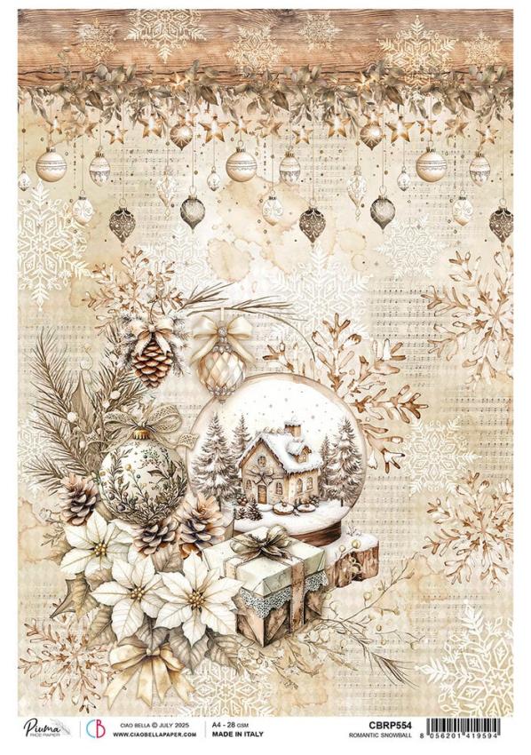 Ciao Bella - Decopatch Papier "Romantic Snowball" Rice Paper A4 - 5 Bogen