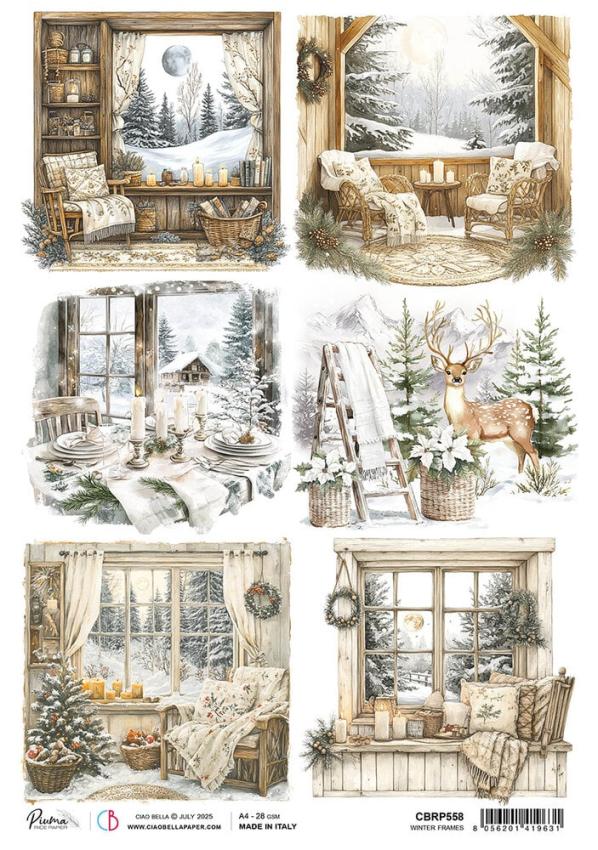 Ciao Bella - Decopatch Papier "Winter Frames" Rice Paper A4 - 5 Bogen