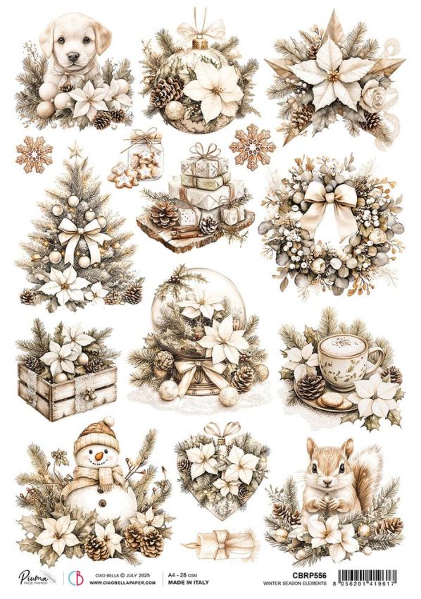 Ciao Bella - Decopatch Papier "Winter Season" Mixed Media Rice Paper A4 - 4 Bogen