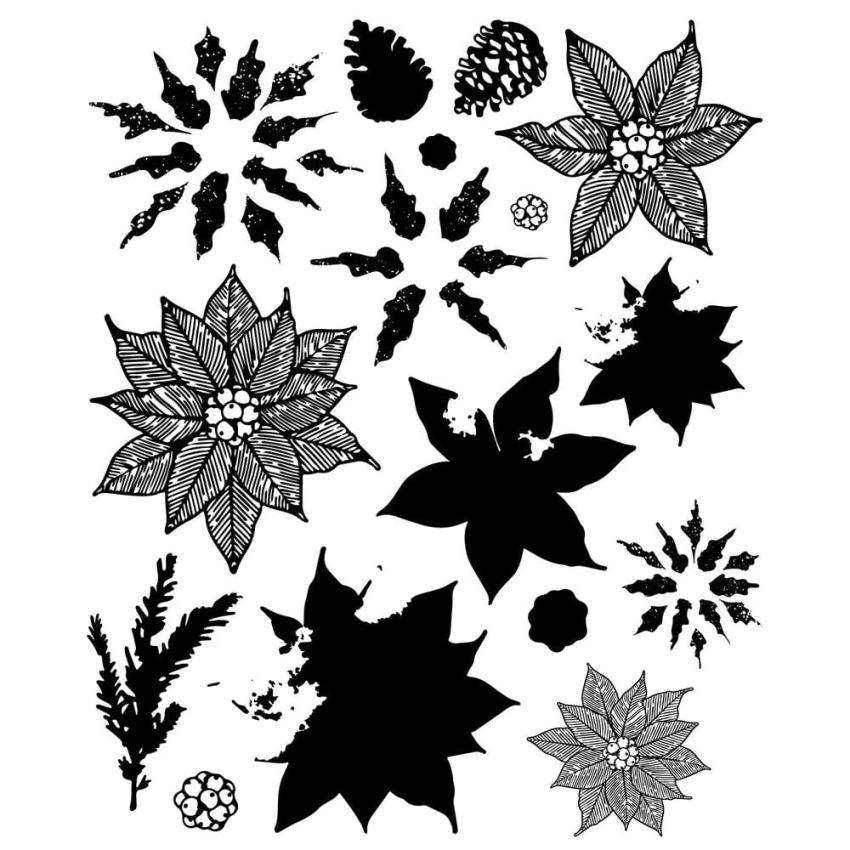 Sizzix - Stanzschablone & Stempelset "Poinsettia Trio" Framelits Craft Dies & Clear Stamps by 49 and Market