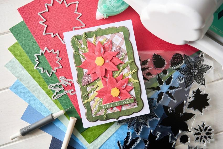 Sizzix - Stanzschablone & Stempelset "Poinsettia Trio" Framelits Craft Dies & Clear Stamps by 49 and Market