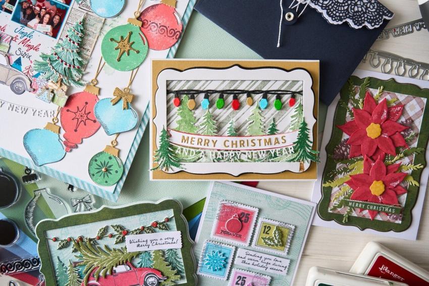 Sizzix - Stanzschablone & Stempelset "Poinsettia Trio" Framelits Craft Dies & Clear Stamps by 49 and Market
