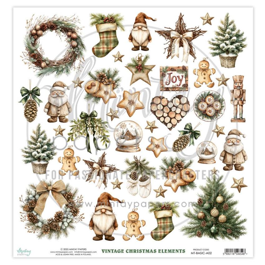Mintay Papers - Papier Elemente "Rustic Christmas" Paper Elements 12x12 Inch