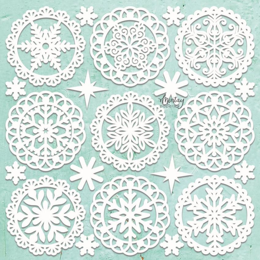 Mintay Papers - Stanzteile "Winter Doilies" Chipboard - Chippies Decor 12x12 Inch