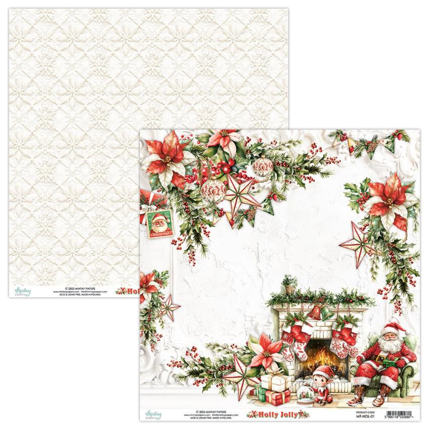 Mintay Papers - Designpapier "Holly Jolly" Scrapbooking Paper Pad 8x8 Inch - 24 Bogen