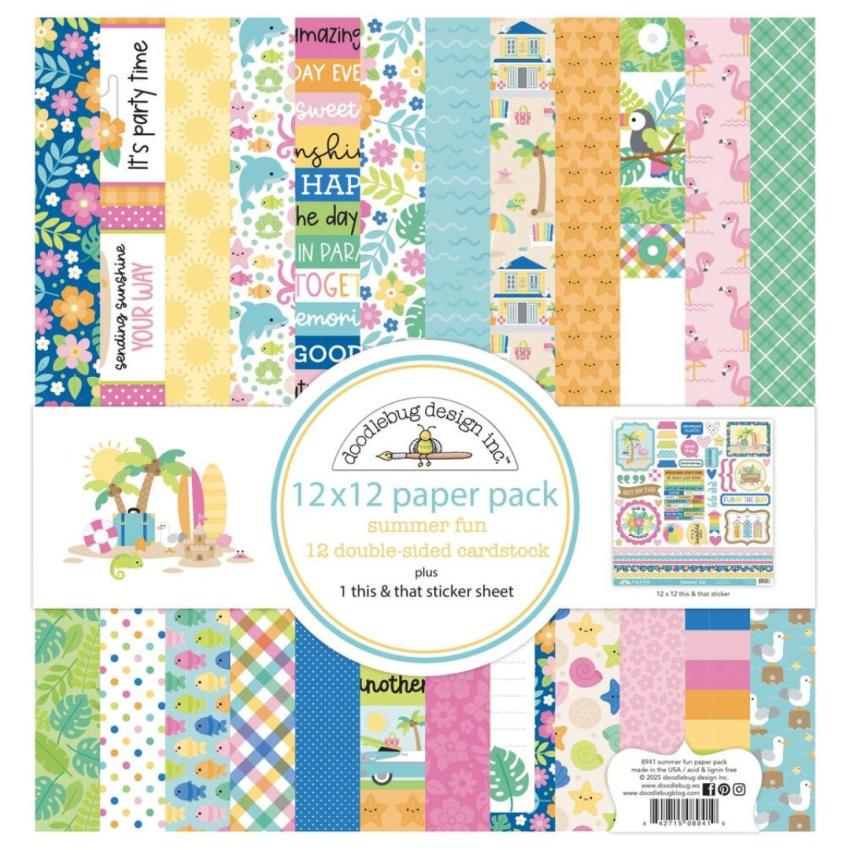 Doodlebug Design - Designpapier  "Summer Fun " Paper Pack 12x12 Inch - 12 Bogen