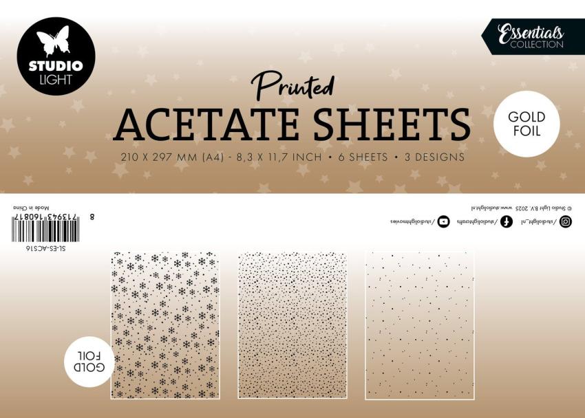 Studio Light - Pergamentpapier "Snowflakes Gold" Vellum A4 - 6 Bogen