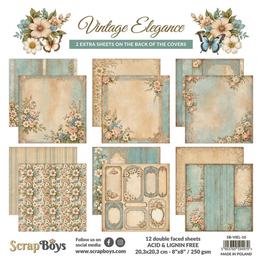 ScrapBoys - Designpapier "Vintage Elegance" Paper Pack 8x8 Inch - 12 Bogen