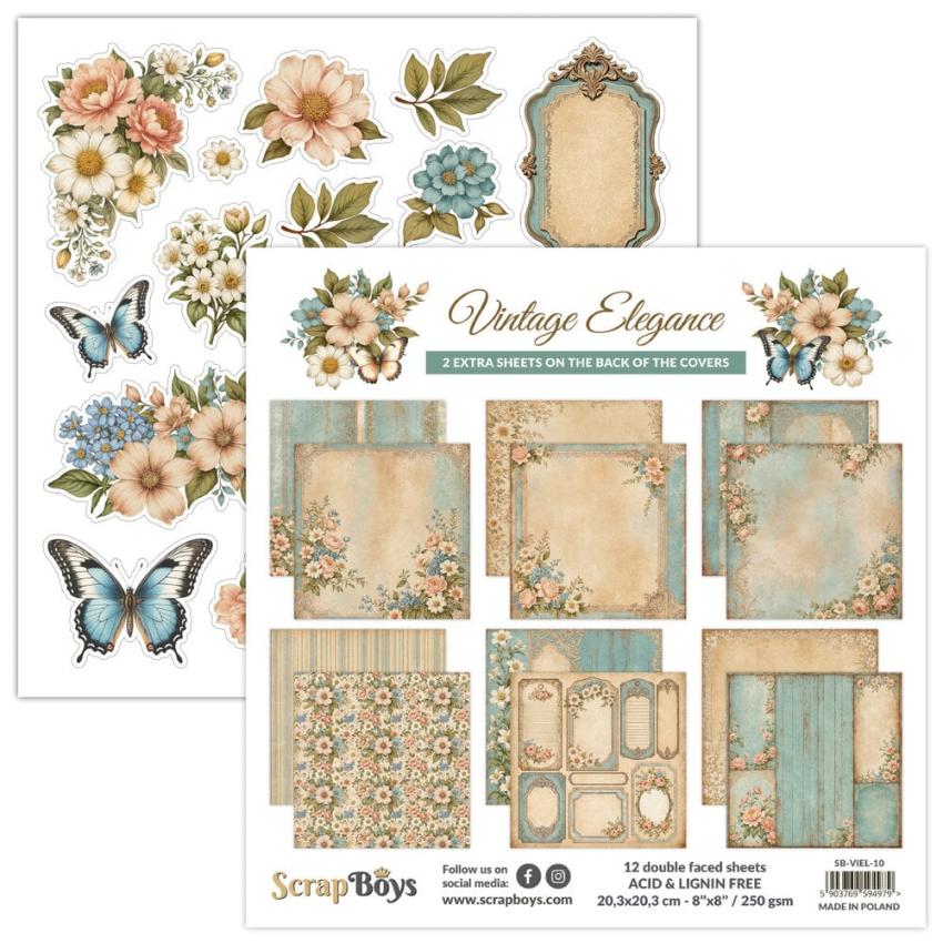 ScrapBoys - Designpapier "Vintage Elegance" Paper Pack 8x8 Inch - 12 Bogen